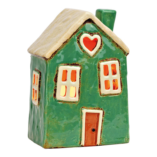 Green Stoneware Light-Up House 18 cm