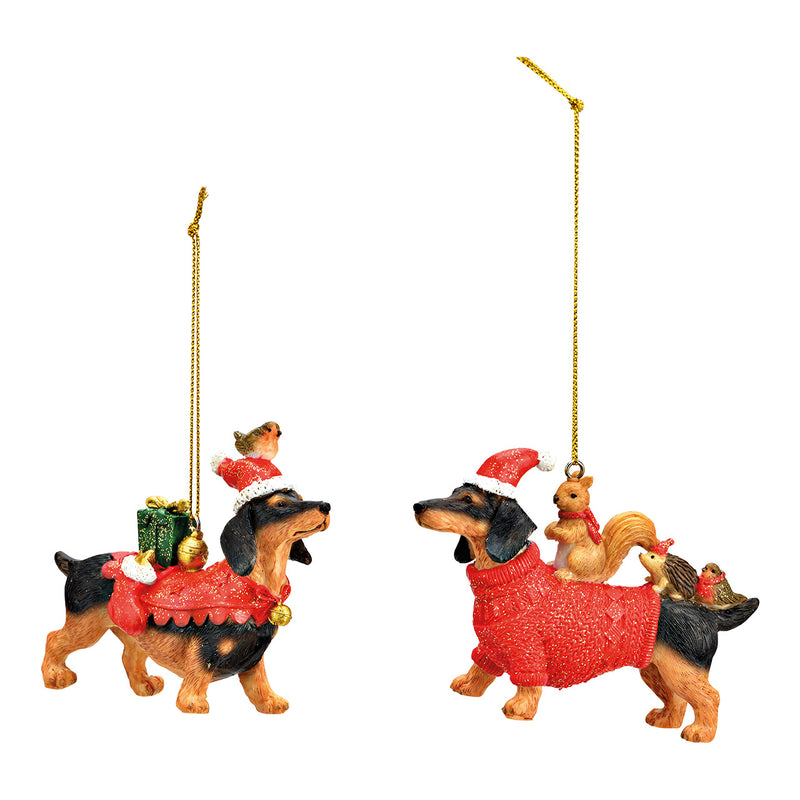 Christmas Hanging Decoration Dachshund Figure Red 10x8x3cm Sold Individually
