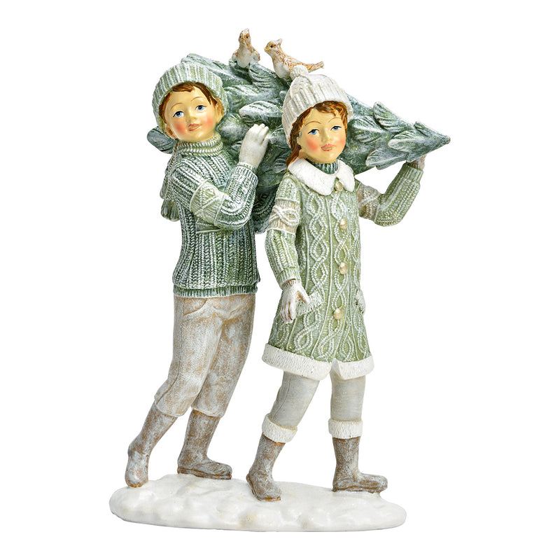 Christmas Decoration Children with Christmas Tree Green 15x22x9cm