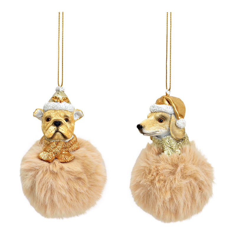 Christmas Hanging Decoration Dog on Christmas Bauble Beige 6x10x6cm Sold individually