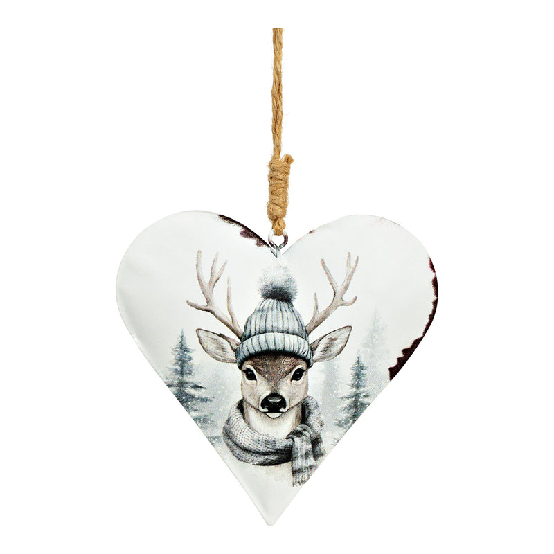 Christmas Hanging Decoration Heart Shape With Deer Metal Finish 10x10x2cm Medium