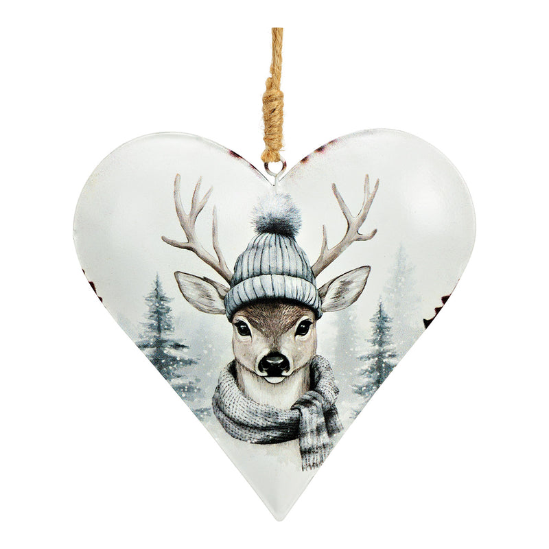 Christmas Hanging Decoration Heart Shape With Deer Metal Finish 15x15x2cm Large