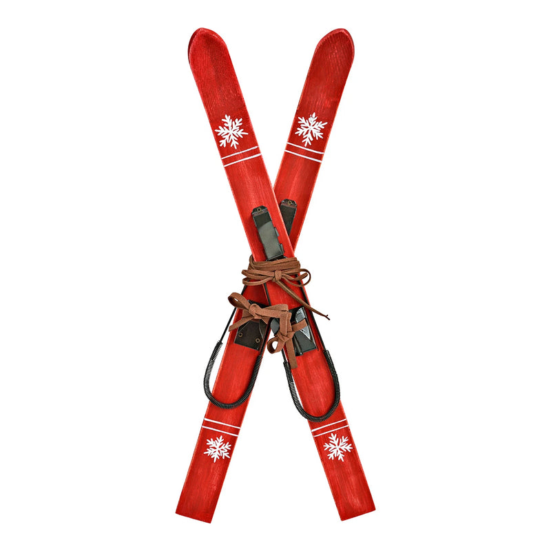Red Wooden Ski Decoration 57 cm