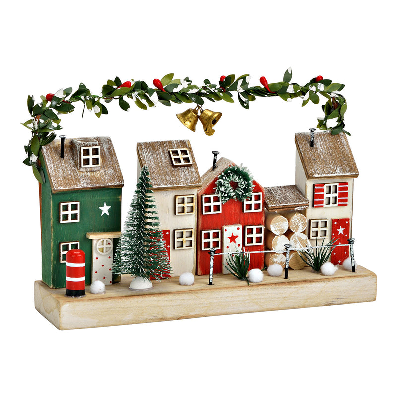 Christmas Village Scene Row of Houses With Christmas Decor 21x14x6cm