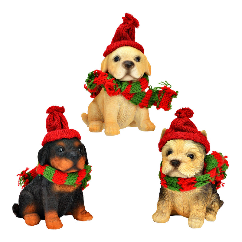 Christmas Hanging Decoration Dog with scarf and cap, Beige/Red 7x8x6cm Sold individually