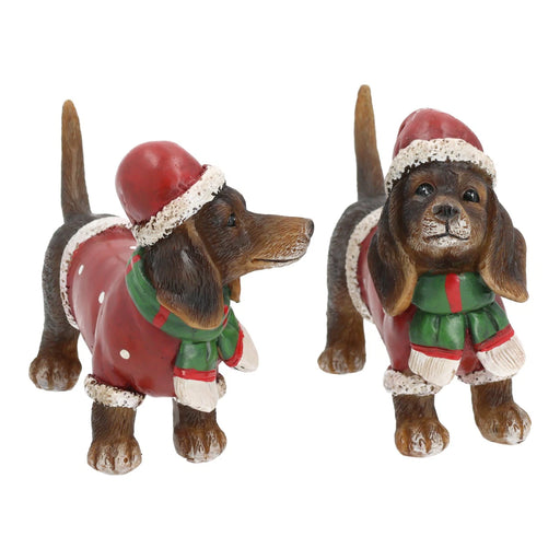 Brown Dog with Christmas Hat 9 cm