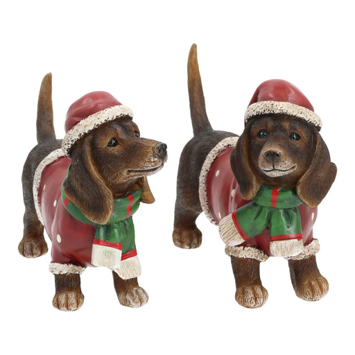 Brown Dog with Christmas Hat 13 cm