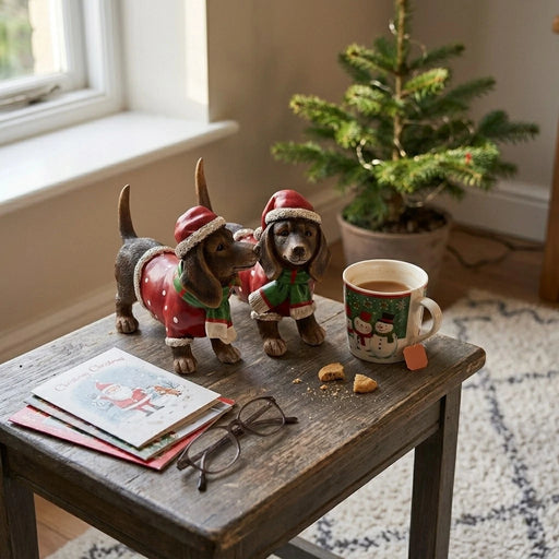 Brown Dog with Christmas Hat 13 cm