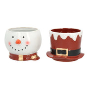 Red Snowman & Top Hat Plant Pots - 2-Piece Set