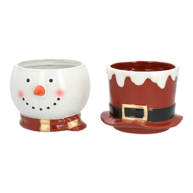 Red Snowman & Top Hat Plant Pots - 2-Piece Set