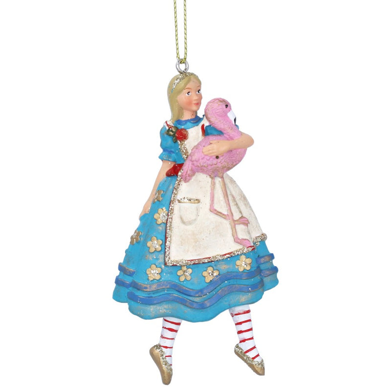 Alice with flamingo resin Christmas decoration – Gisela Graham