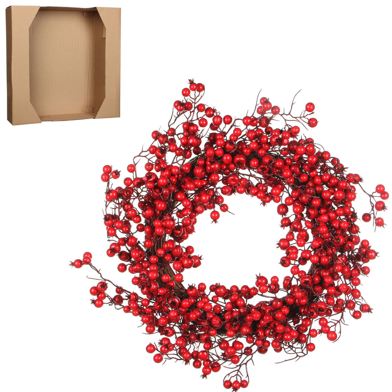 20 Inch Christmas Wreath Red Holly Berries on Willow Frame (50cm) (Reduced To Clear)