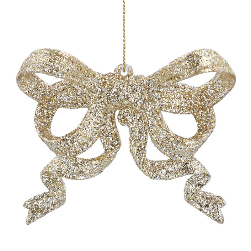 Gold glitter acrylic bow Christmas decoration – Gisela Graham