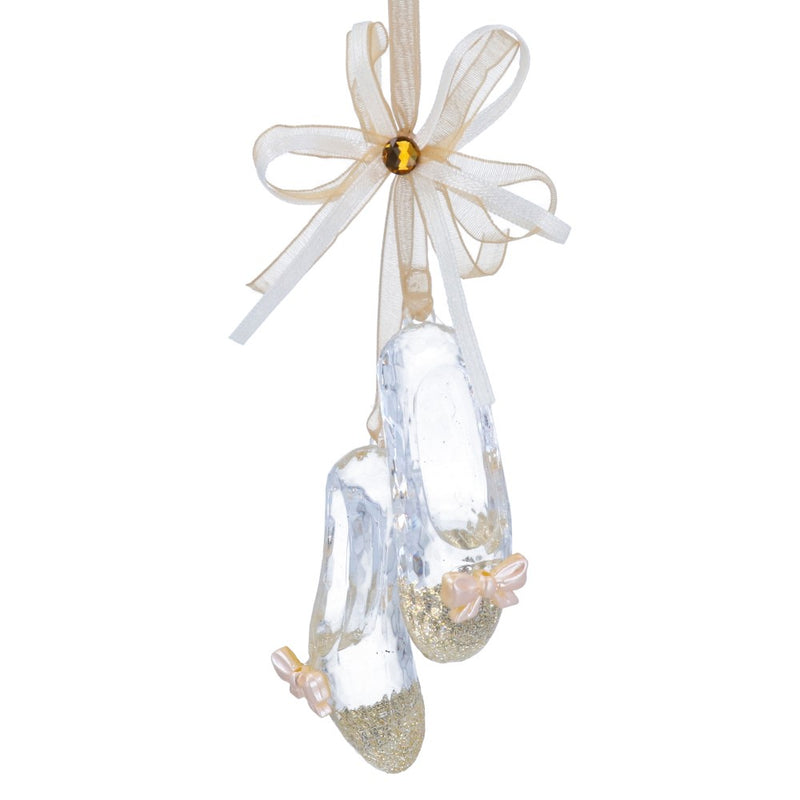 Clear acrylic ballet shoes with gold ribbon Christmas decoration – Gisela Graham