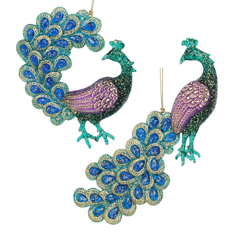 Acrylic peacock Christmas decorations, 2 assorted designs – Gisela Graham