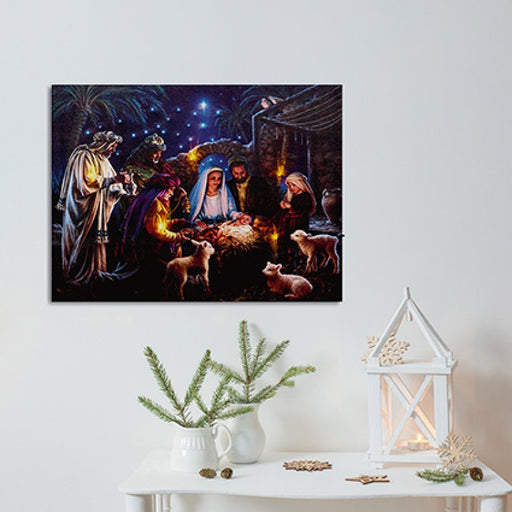 Battery-Operated LED Nativity Scene Canvas 30 x 40 cm