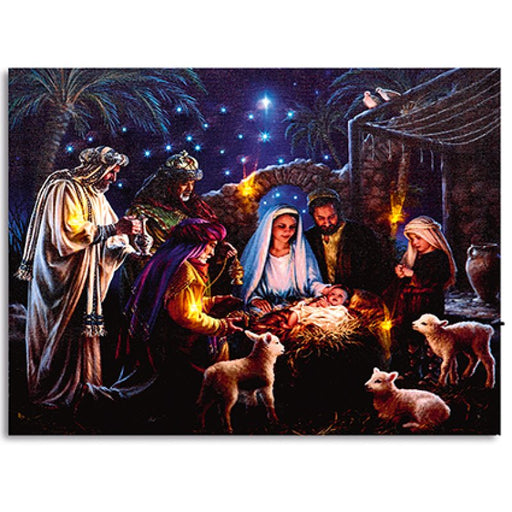 Battery-Operated LED Nativity Scene Canvas 30 x 40 cm