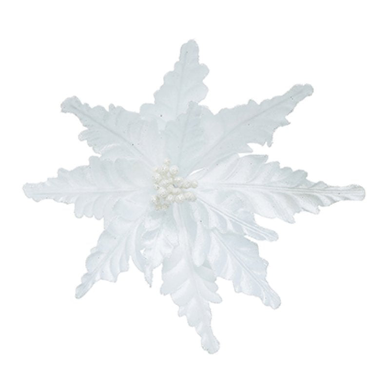 Artificial White Velour Poinsettia Clip 30 cm