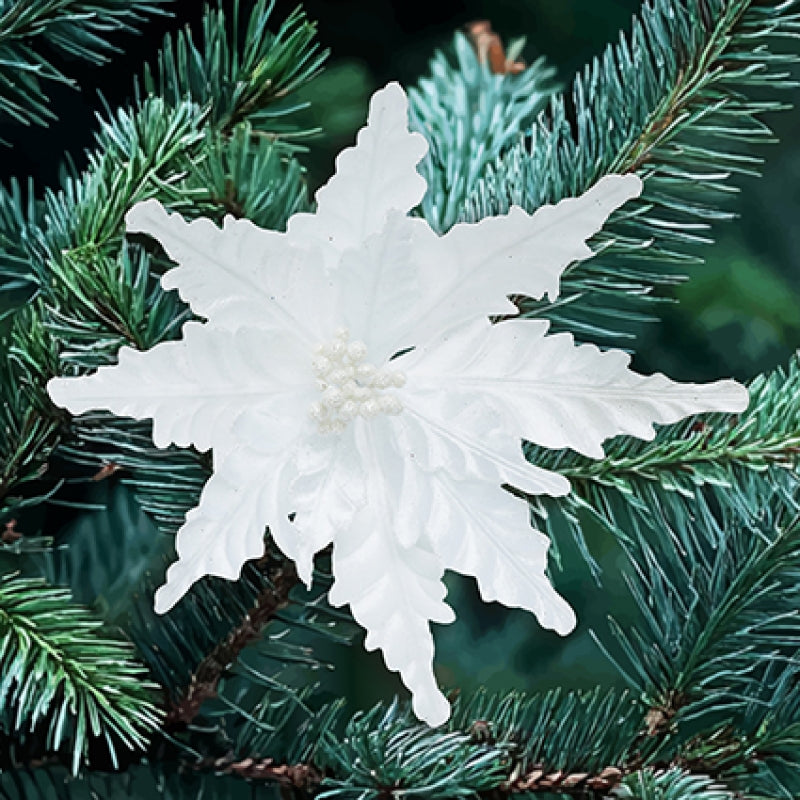 Artificial White Velour Poinsettia Clip 30 cm