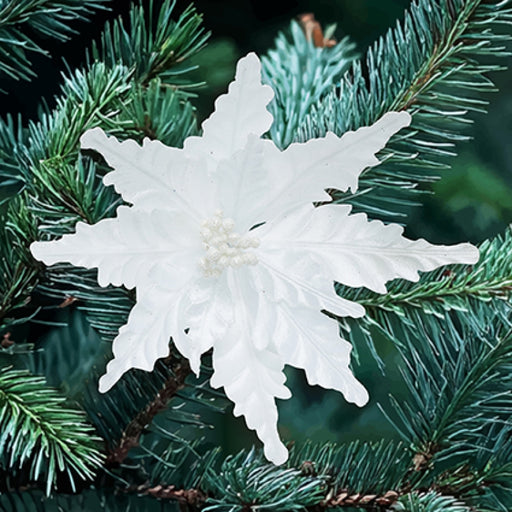 Artificial White Velour Poinsettia Clip 30 cm