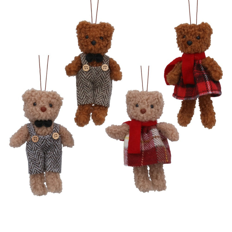 Fabric Mr and Mrs teddy Christmas decorations, 4 assorted designs – Gisela Graham