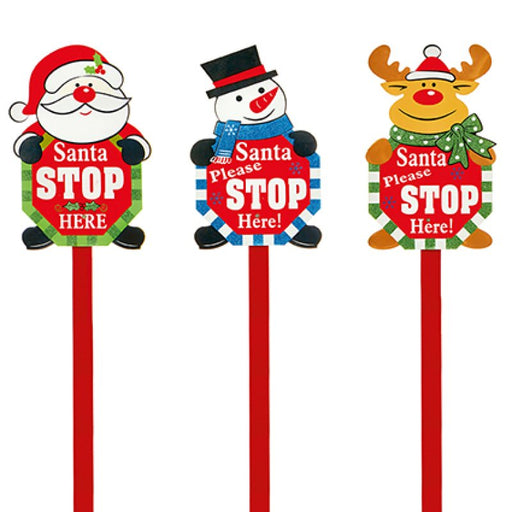 Wooden Santa Stop Here Garden Stakes 1 m - 3 Assorted Designs