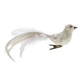 White Glitter Clip-On Bird with Feather Tail 20 cm