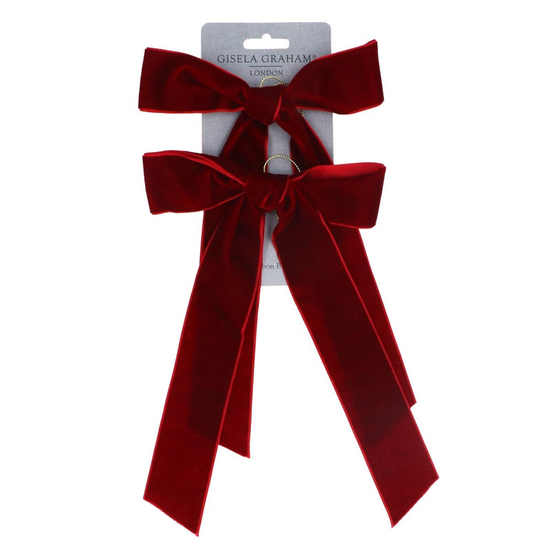 Plum velvet bow Christmas decorations, pack of 2 – Gisela Graham