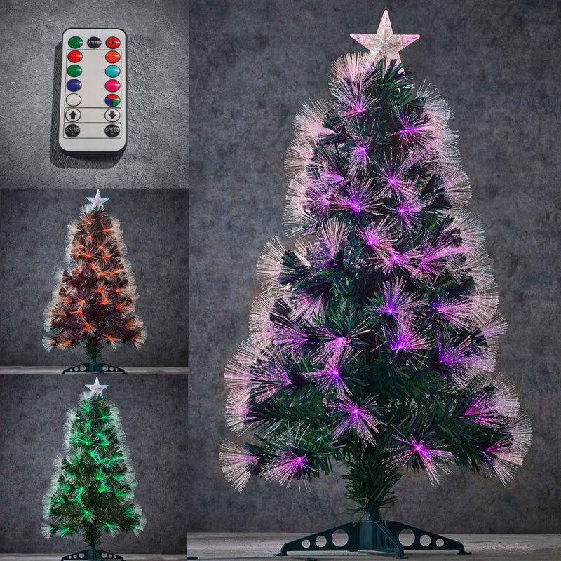 Greenville Fibre Optic Christmas Tree With 95 LED Lights & Remote Control 90cm (Reduced To Clear)