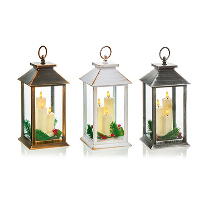 Battery-Operated LED Triple Flickabrights Lanterns 27 cm - 3 Assorted Colours
