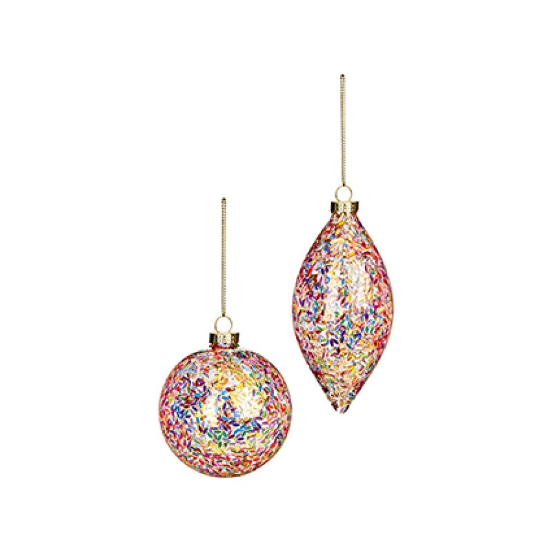 Iridescent Sequin Glass Christmas Decorations 8-13 cm - 2 Assorted Shapes