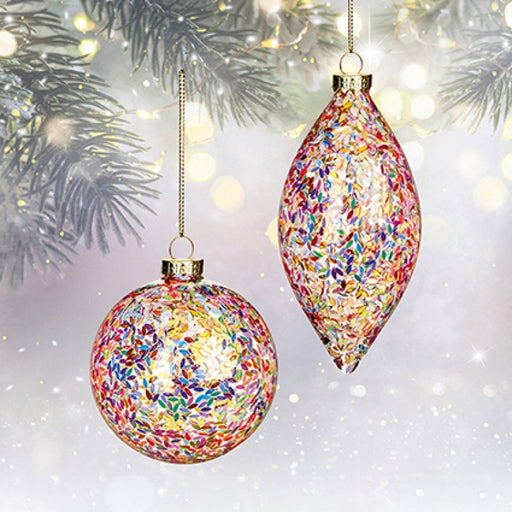 Iridescent Sequin Glass Christmas Decorations 8-13 cm - 2 Assorted Shapes