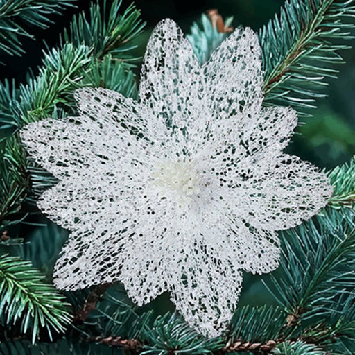 Artificial White Sparkle Poinsettia Clip 31 cm