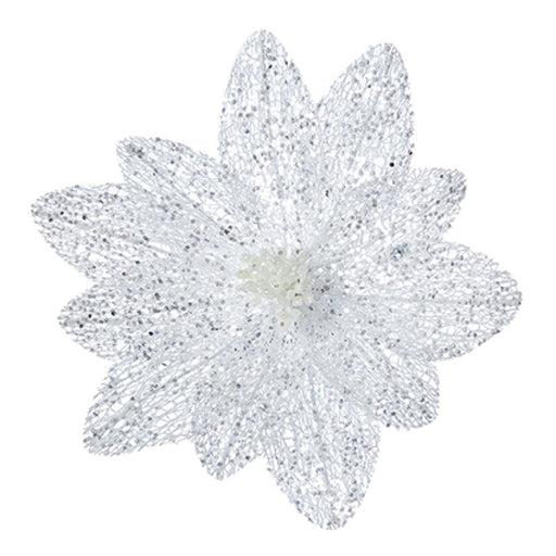 Artificial White Sparkle Poinsettia Clip 31 cm