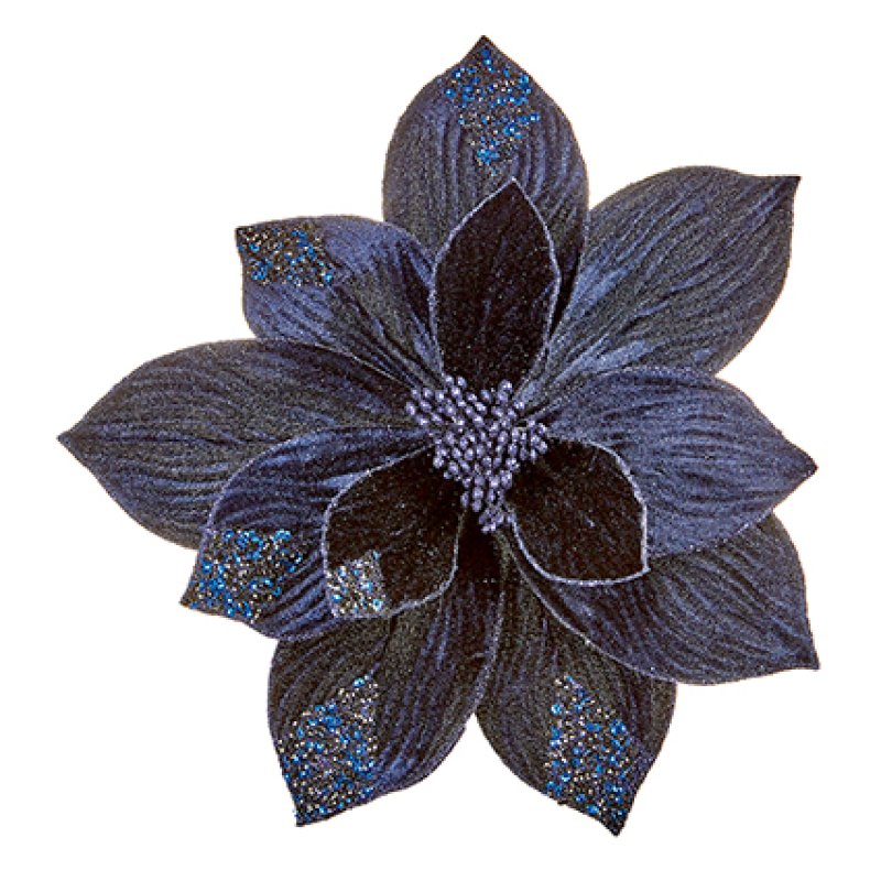 Artificial Dark Blue Velvet Poinsettia Clip 29 cm