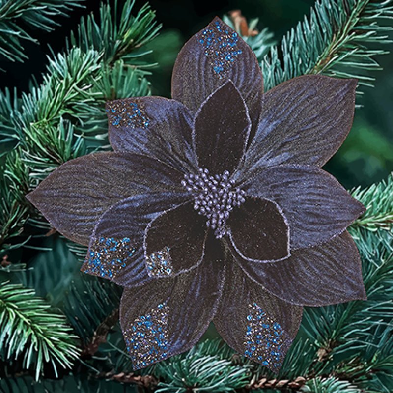 Artificial Dark Blue Velvet Poinsettia Clip 29 cm