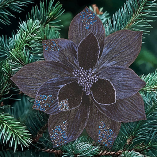 Artificial Dark Blue Velvet Poinsettia Clip 29 cm