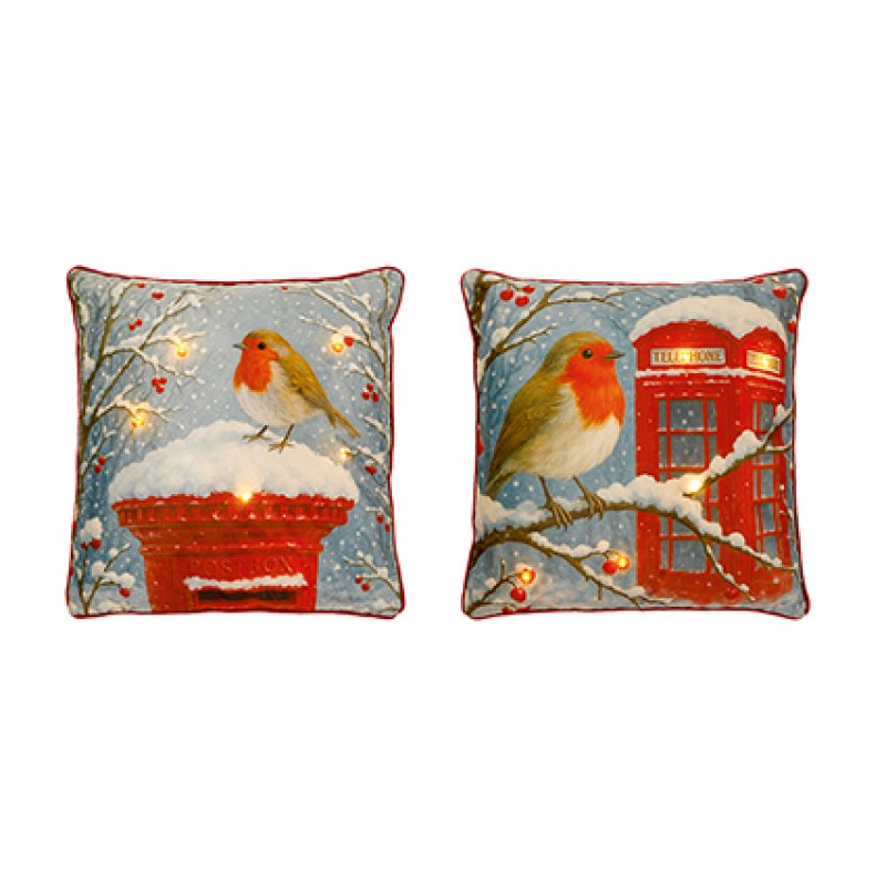 LED Countryside Robin Cushions - Assorted
