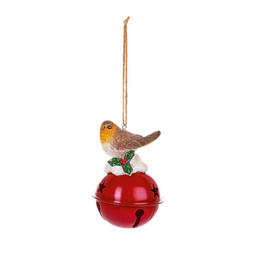 Polyresin Robin on Bell Christmas Hanger