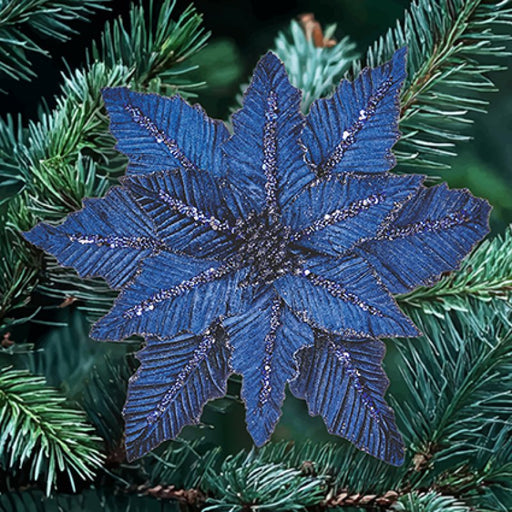Artificial Navy Velvet Poinsettia Clip 31 cm