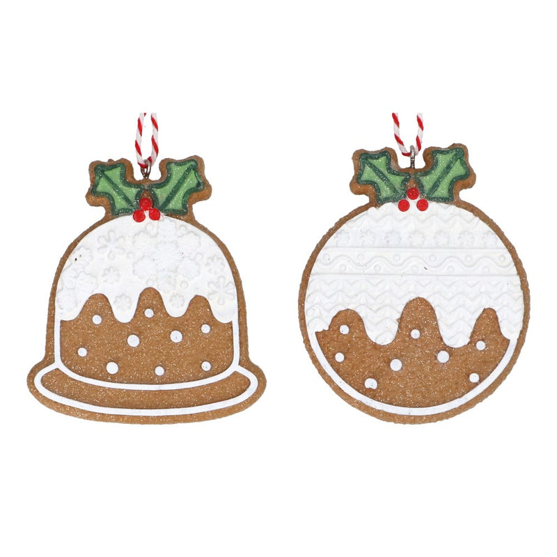 White iced gingerbread Christmas pudding decoration – Gisela Graham