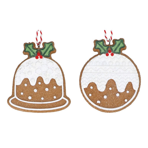White iced gingerbread Christmas pudding decoration – Gisela Graham