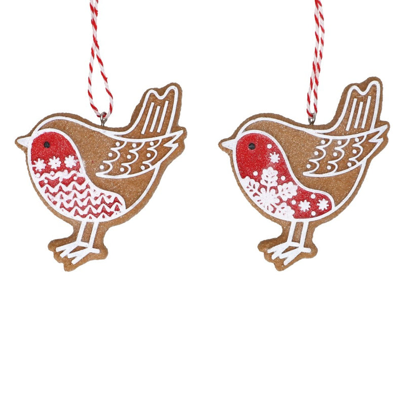 White iced resin gingerbread robin Christmas decorations, 2 assorted designs – Gisela Graham