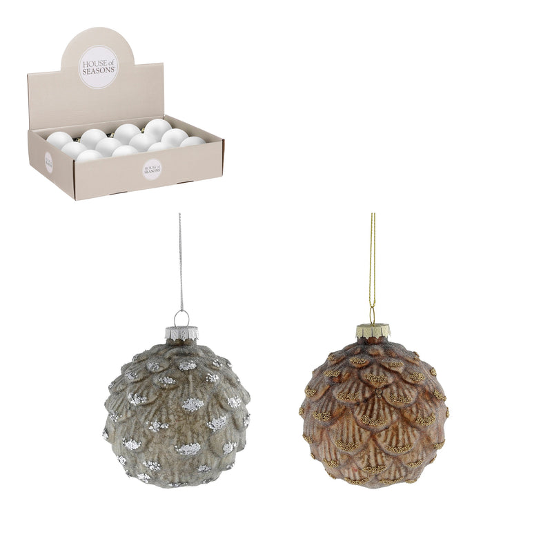 Christmas Bauble Glass Brown or Silver 8cm (Sold Individually)