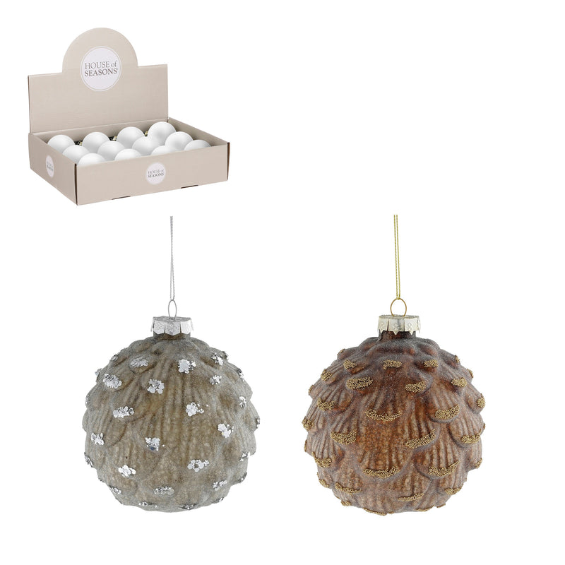 Christmas Bauble Glass Brown or Silver 10cm (Sold Individually)