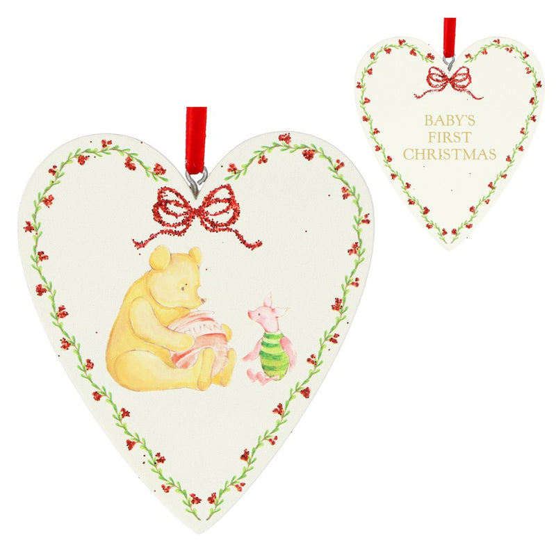 Winnie-the-Pooh Baby's First Christmas wooden heart decoration – Gisela Graham