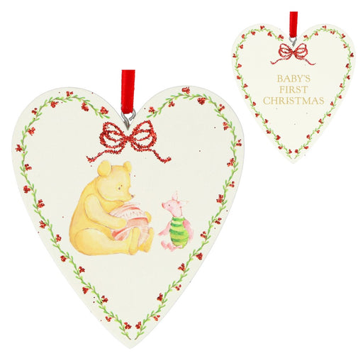 Winnie-the-Pooh Baby's First Christmas wooden heart decoration – Gisela Graham