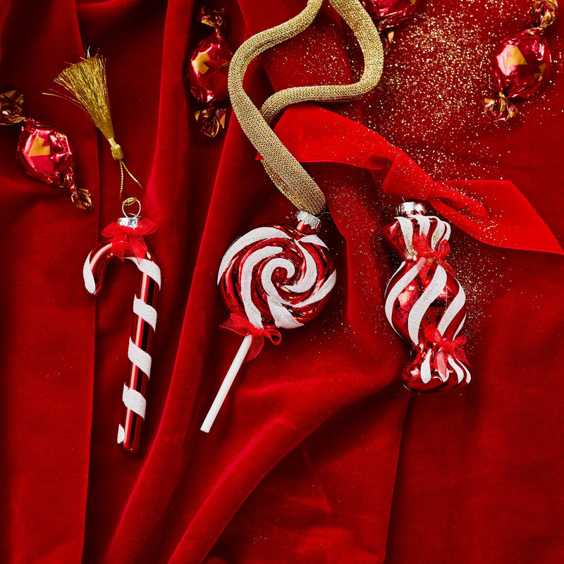 Glass Christmas Decoration Candy Red 13 cm – 3 Assorted Designs – additional view