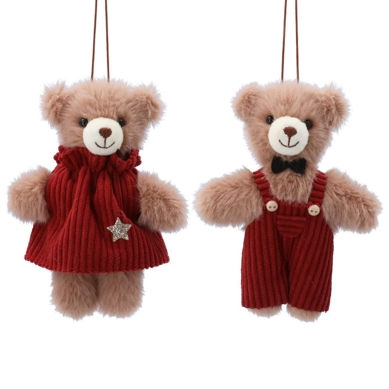 Fabric Mr and Mrs teddy in corduroy Christmas decorations, 2 assorted designs – Gisela Graham