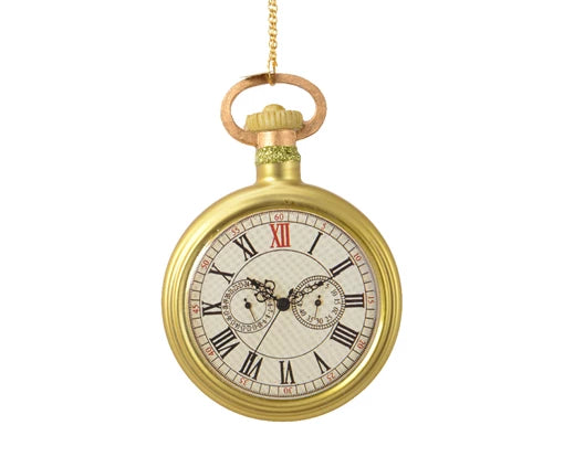 Christmas Hanging Decoration Pocket Clock In Antique Brown (11cm x 2.8cm)